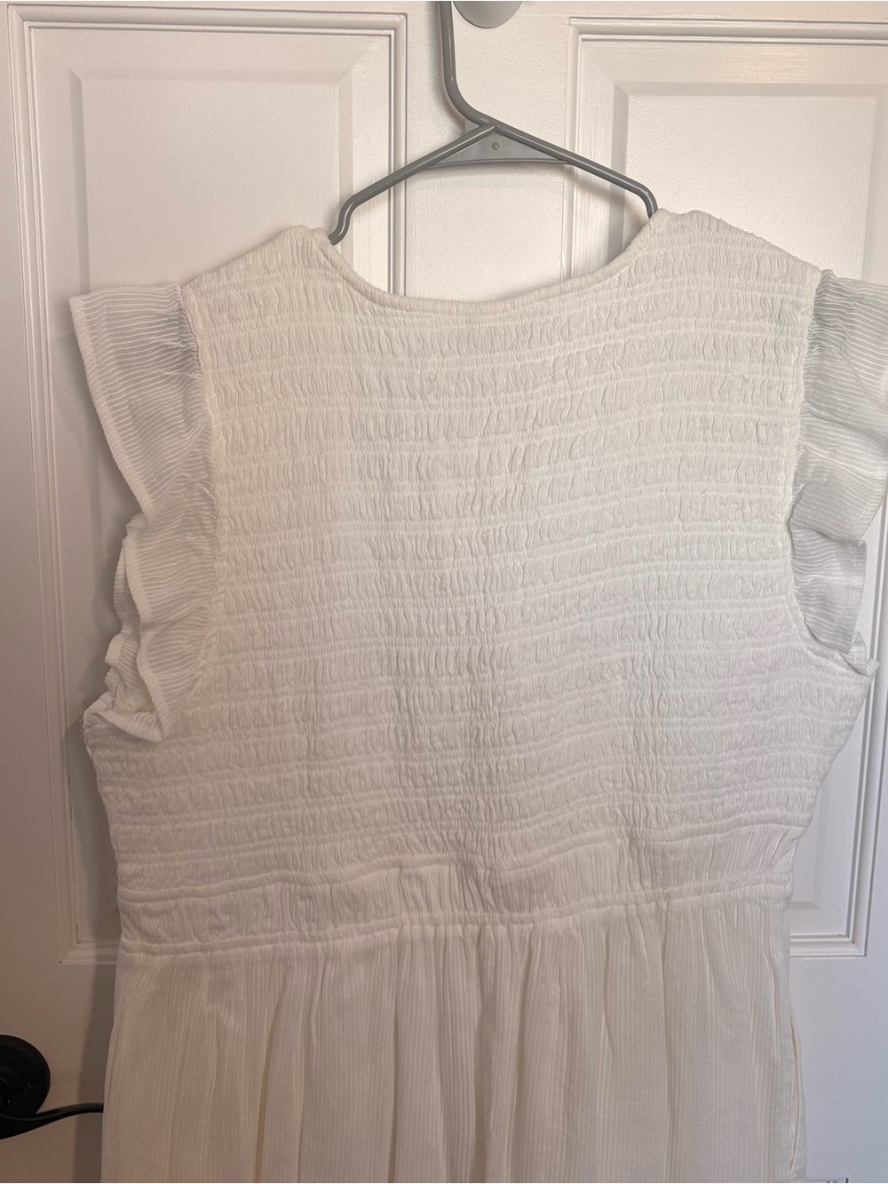 Quince Textured Cotton Smocked V-Neck Midi Dress White Summery - Picture 11 of 14